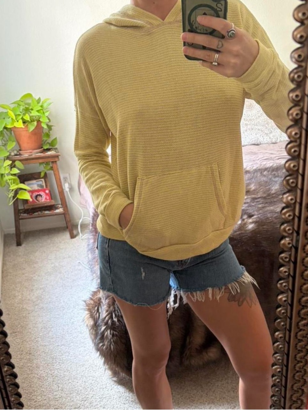 Yellow and grey striped hoodie
